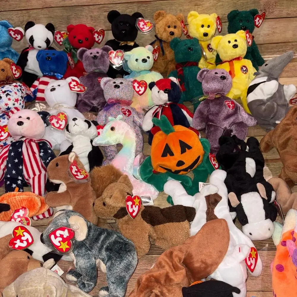 Vintage Plush Lot of 40 Plus Beanie Babies 90s 00s Bears Animals